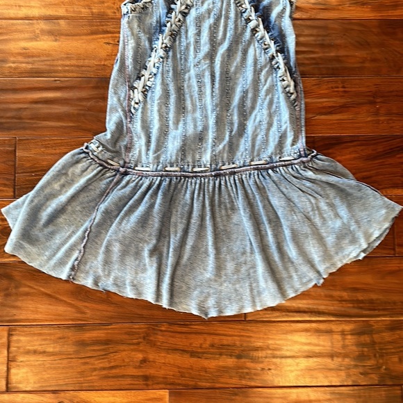 Free People Blue Denim Mini Sleeveless Dress XS with Tie Lace Detailing - Picture 3 of 7